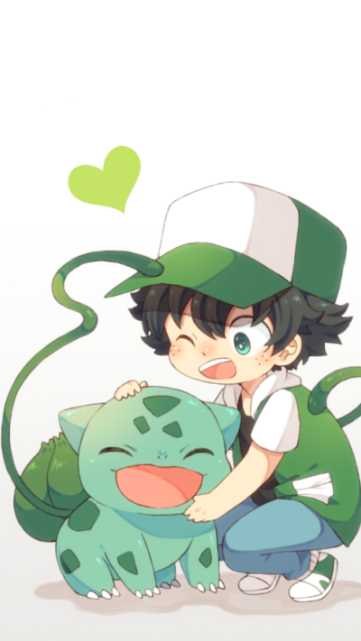 Anime Crossover, My Hero Academia, Bulbasaur (Pokémon), Izuku Midoriya, Pokémon, 750x1334