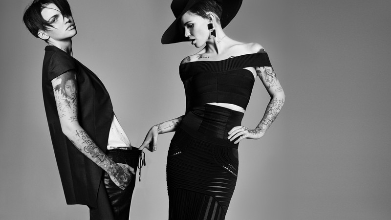 Ruby Rose, singer, DJ, TV presenter, model, Lesbian, Tattoo, Japanese style