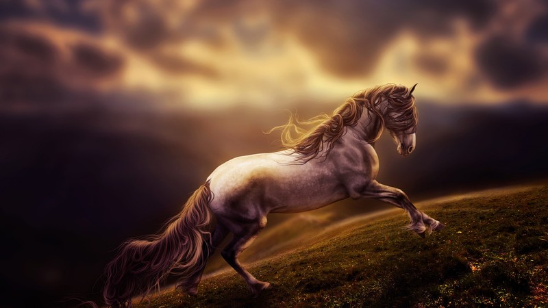 Horse, clouds, sky, gray, landscape