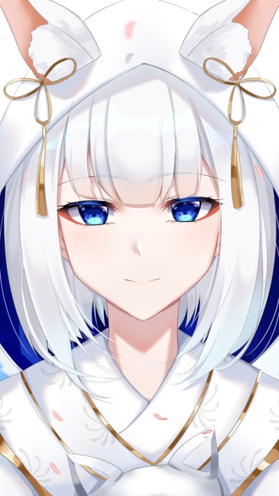 Anime Azur Lane, Kaga (Azur Lane), Blue Eyes, Face, White Hair, Animal Ears, 750x1334