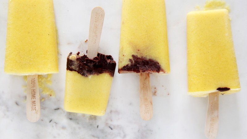 sorbets, mango, chocolate, ice