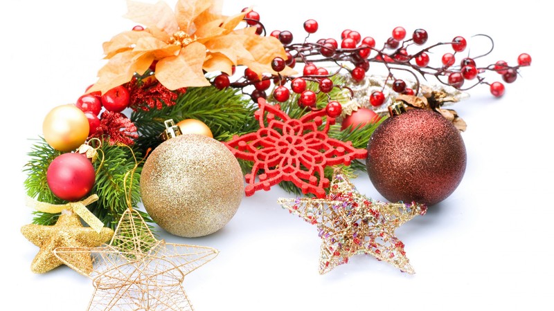 new year, christmas, decoration, leaves, twigs, balloons, stars