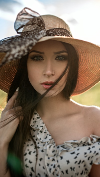 Women Model, Hat, Blue Eyes, Brunette, 750x1334