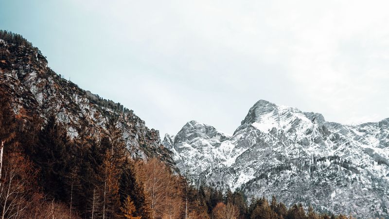 landscape, mountains, lake, snowy, 4k