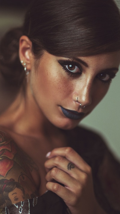 Women Tattoo, Brown Eyes, Brunette, Lipstick, Model, 750x1334