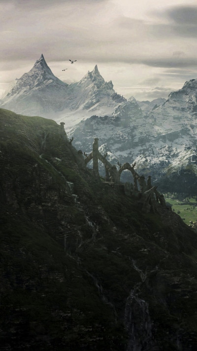Video Game The Elder Scrolls V: Skyrim, Dragon, Castle, Mountain, Skyrim, Ruin, 750x1334