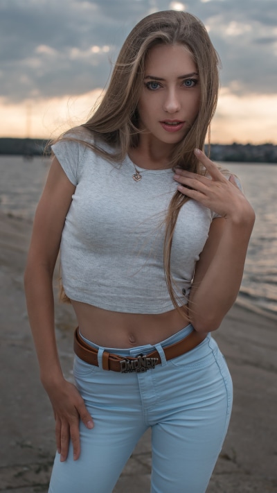 Women Model, Long Hair, Blue Eyes, Jeans, Depth Of Field, Blonde, 750x1334