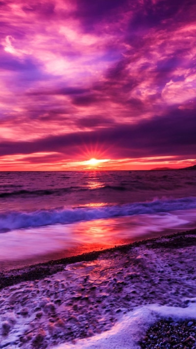 Earth Sunset, Beach, Sea, Ocean, Purple, Horizon, 750x1334