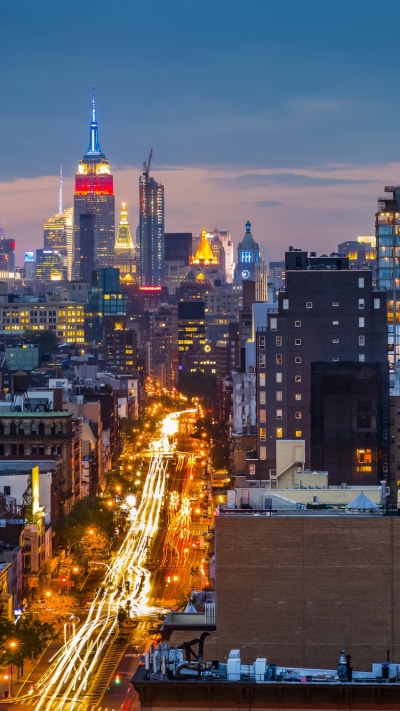 Man Made Manhattan, New York, Night, Building, City, Street, 750x1334