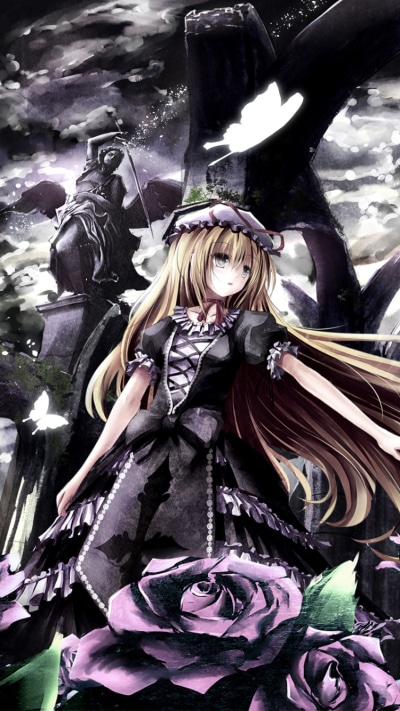 Anime Touhou, Bow (Clothing), Black Dress, Butterfly, Bow, Blonde, 750x1334