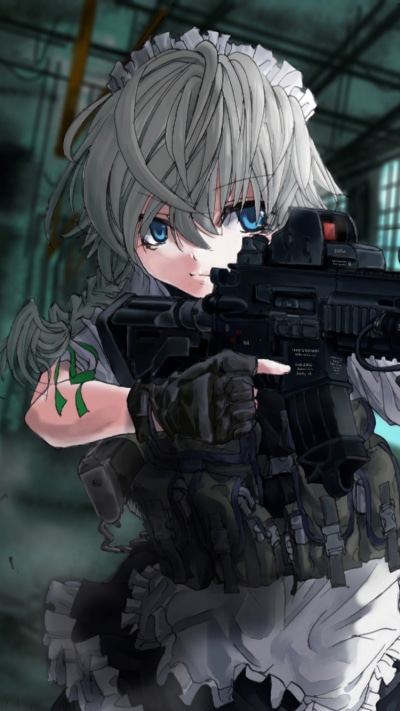 Anime Touhou, Gun, Knife, Heckler and Koch HK416, Sakuya Izayoi, Maid, 750x1334