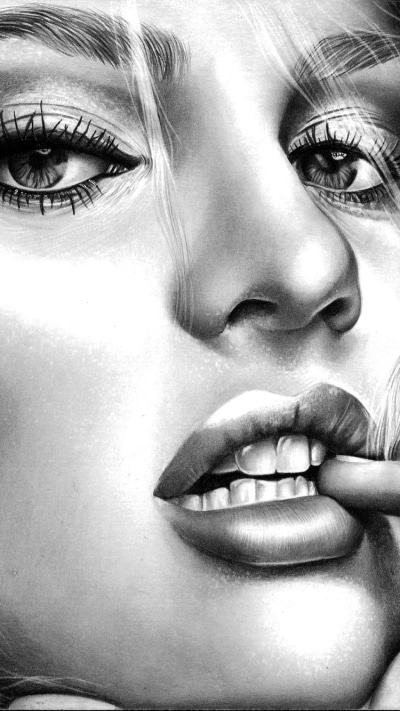 Women Candice Swanepoel, Black and White, Painting, Face, 750x1334