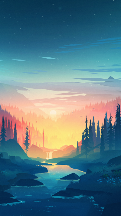 Artistic Sunset, Nature, Landscape, Forest, River, 750x1334