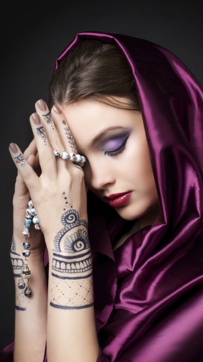 Women Tattoo, Mood, Henna, Purple, Amulet, Lipstick, 750x1334