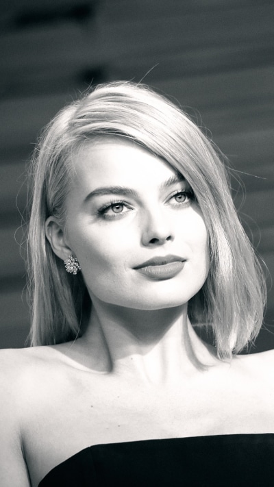 Celebrity Margot Robbie, Blonde, Australian, Black and White, Actress, 750x1334