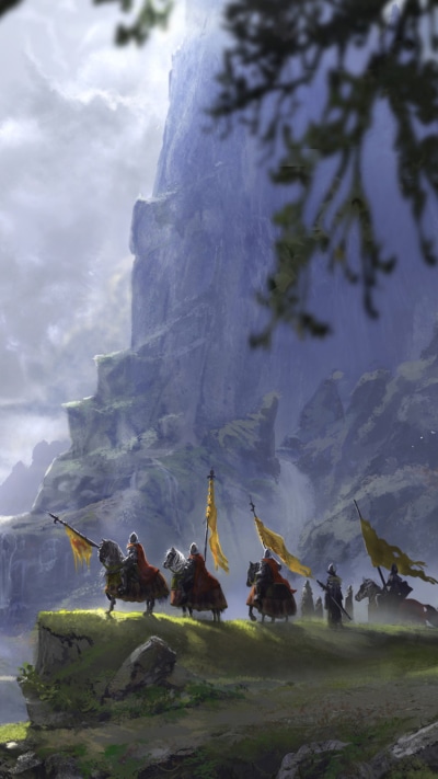 Fantasy Knight, Warrior, Castle, Waterfall, Landscape, 750x1334