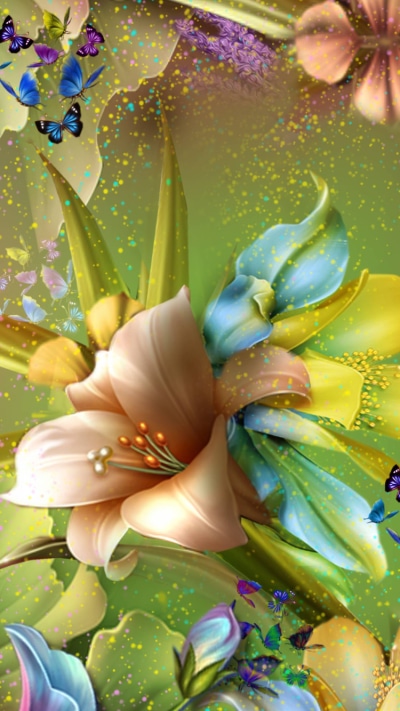Artistic Flower, Colors, Colorful, Sparkles, Butterfly, 750x1334