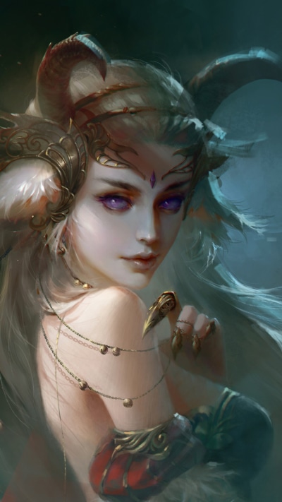 Fantasy Demon, Horns, White Hair, 750x1334