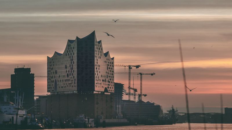 architecture, building, water, sunset, 4k