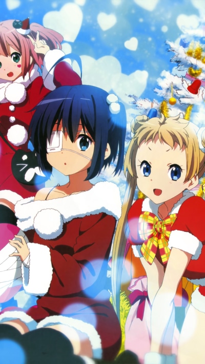 Anime Love, Chunibyo and Other Delusions, Rikka Takanashi, Sanae Dekomori, Satone Shichimiya, Kumin Tsuyuri, Christmas, 750x1334