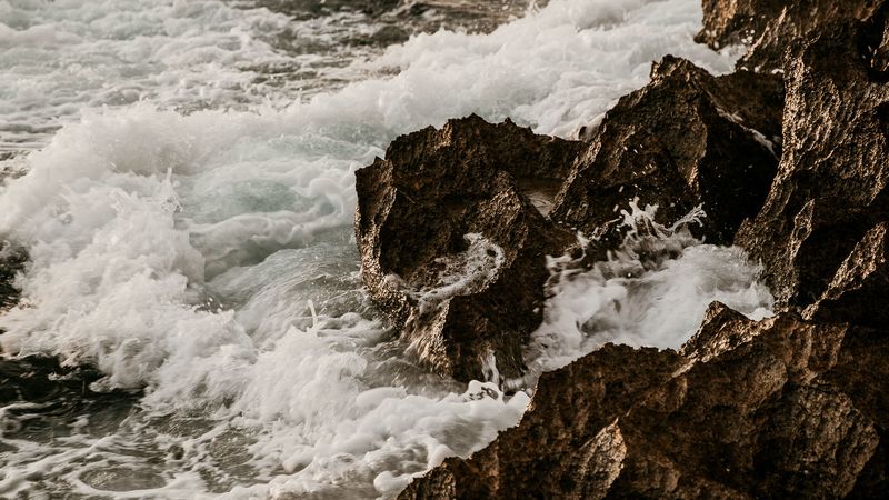 waves, rocks, sea, water, 4k