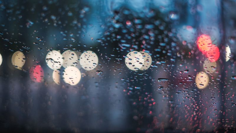 glass, drops, rain, blur, bokeh, 4k