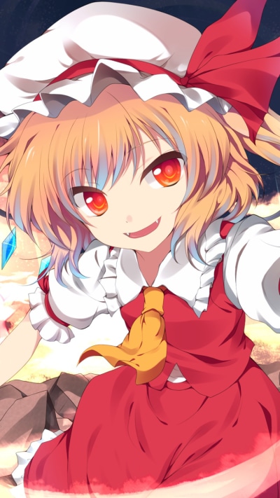 Anime Touhou, Red Eyes, Flandre Scarlet, Blonde, Wings, Crystal, 750x1334