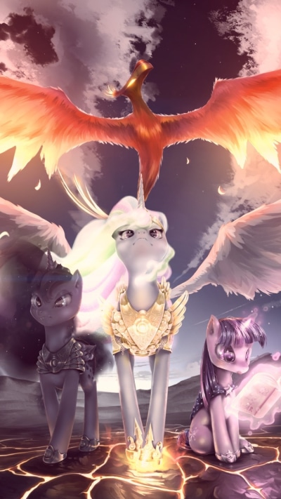 TV Show My Little Pony: Friendship is Magic, Phoenix, My Little Pony, Magic, Princess Luna, Princess Celestia, 750x1334