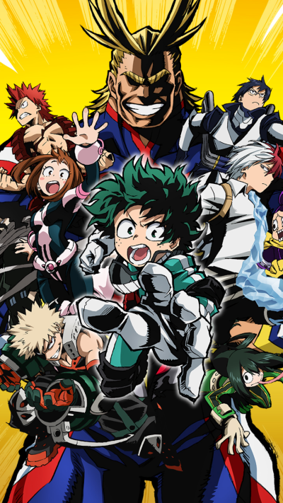 Anime My Hero Academia, Minoru Mineta, Katsuki Bakugou, Ochaco Uraraka, Eijiro Kirishima, Izuku Midoriya, 750x1334