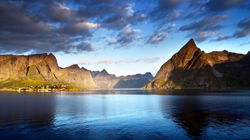 Norway, Lofoten islands, Europe, Mountains, sea, clouds, 4K
