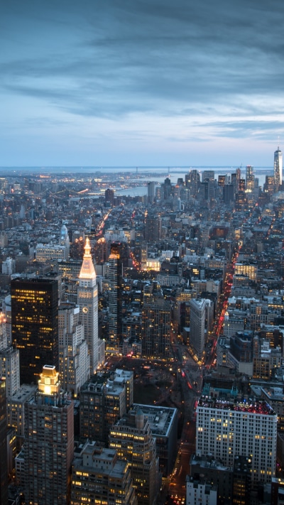 Man Made Manhattan, Cityscape, Horizon, Building, City, Evening, 750x1334