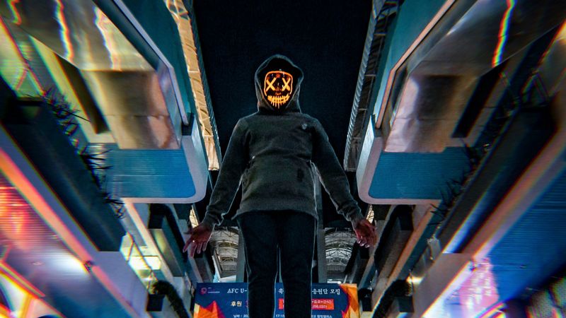 mask, hood, glitch, man, 4k