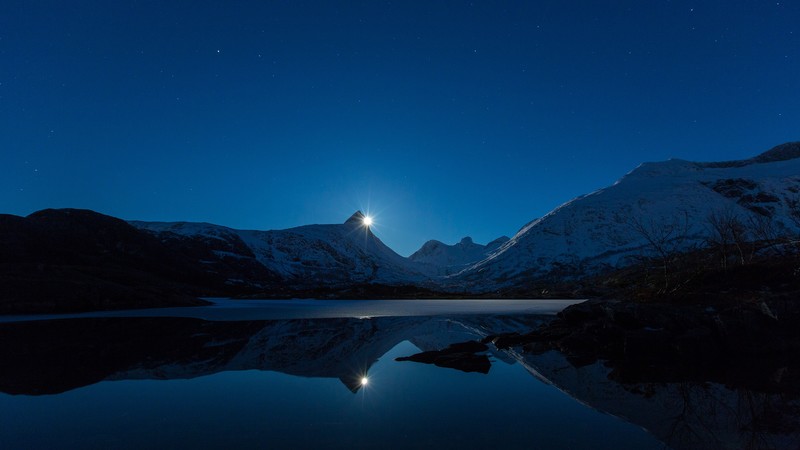 night, mountains, lake, 4k