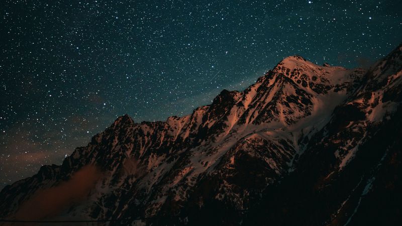 mountains, starry sky, night, 4k HD Wallpaper