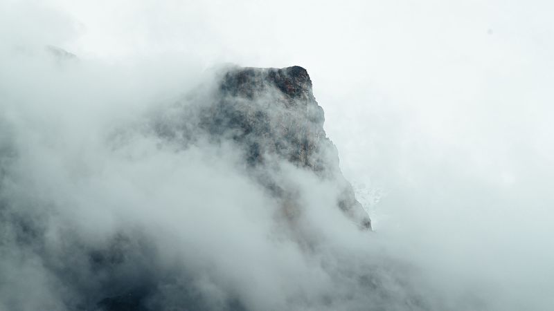 fog, mountains, peak, rock, 4k