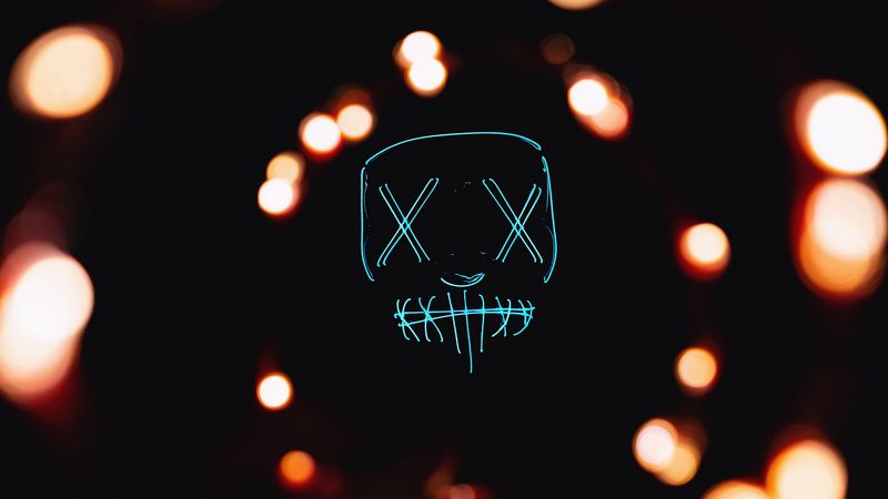 mask, neon, glare, dark, 4k