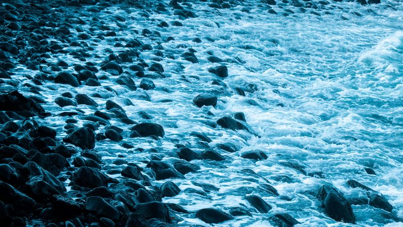 coast, surf, stones, foam, 4k