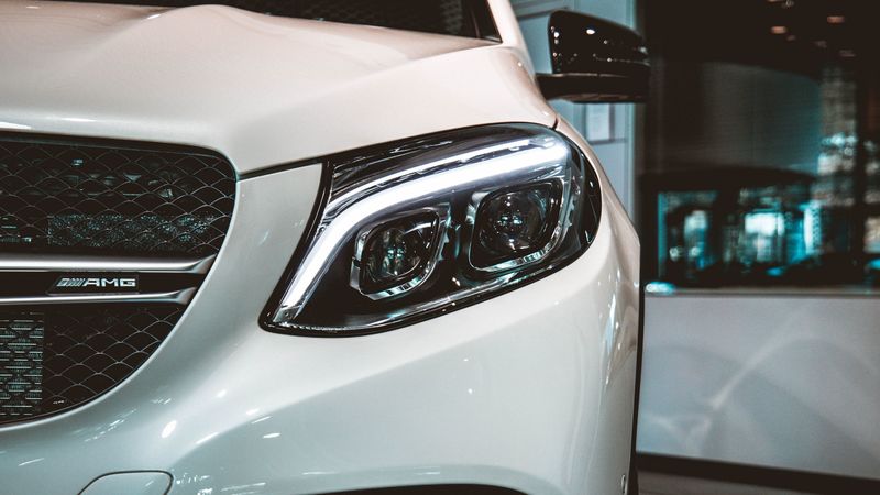 car, front view, white, headlight, 4k