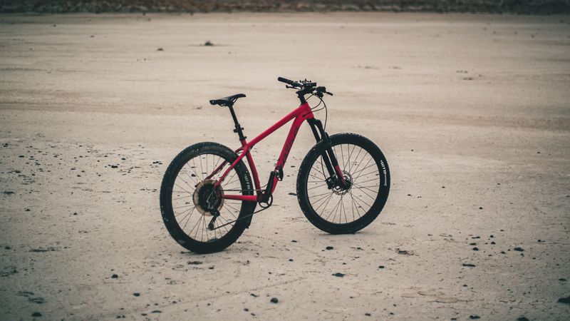 bicycle, bike, mtb, red, beach, 4k