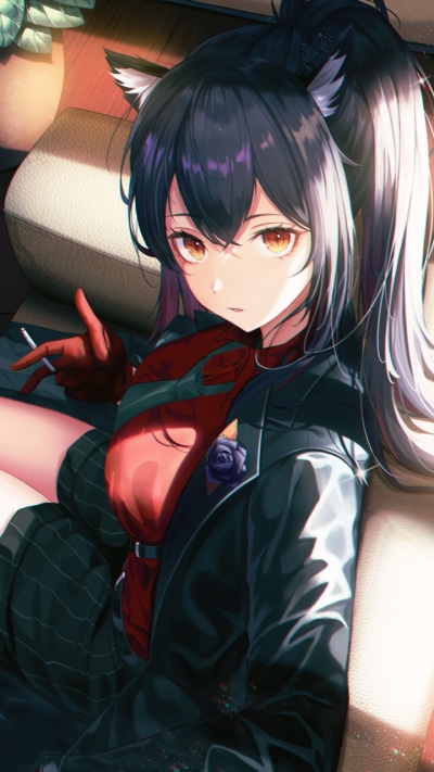Video Game Arknights, Texas (Arknights), Black Hair, Brown Eyes, Animal Ears, 720x1280