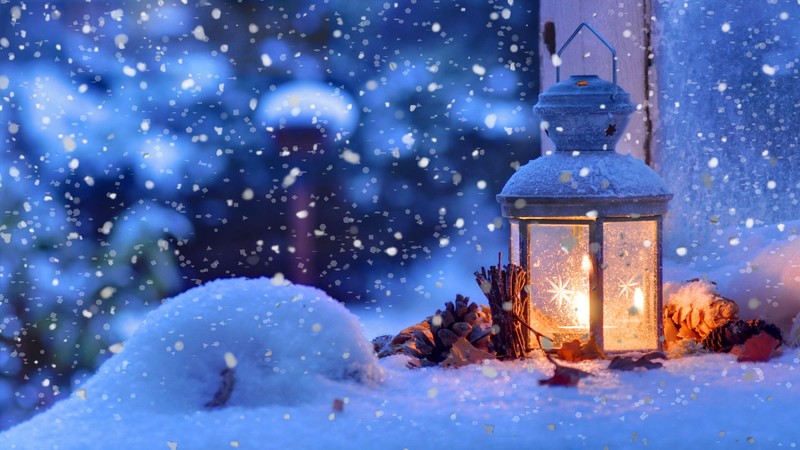 snow, lamp, winter, 4k