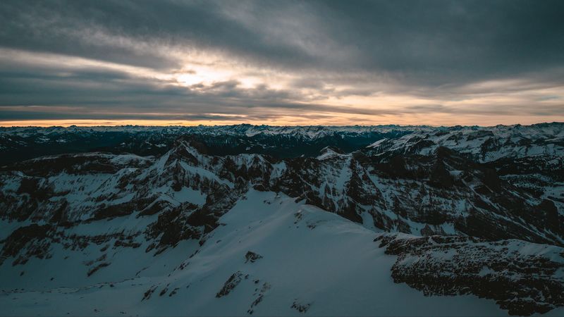 mountains, snow, aerial view, horizon, nature, 4k