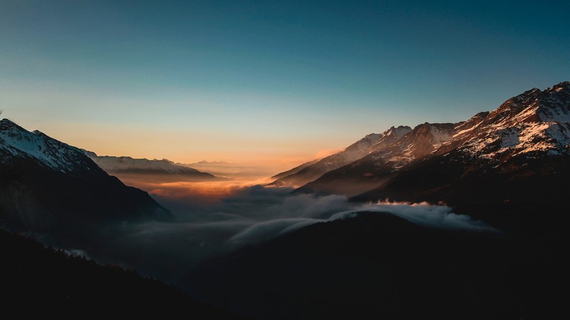 sunset, forest, mountains, 4K