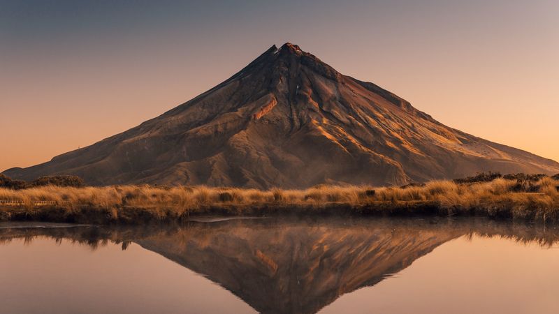 volcano, peak, reflection, 4k