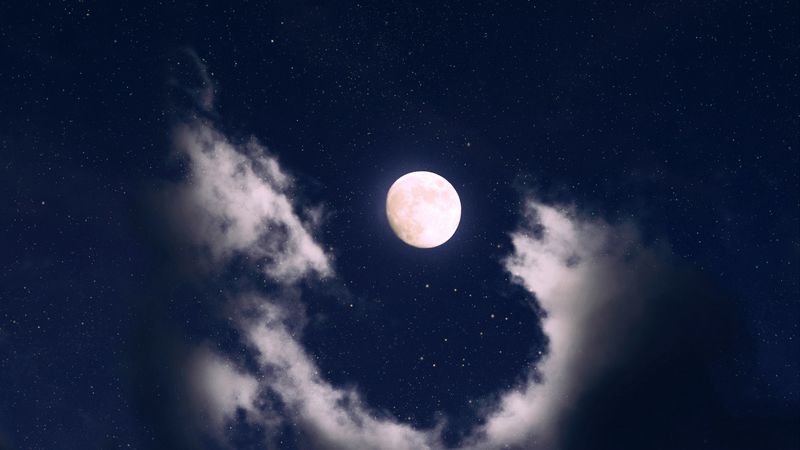 moon, stars, starry sky, night, 4k