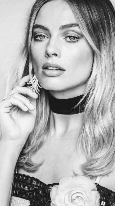 Celebrity Margot Robbie, Australian, Actress, Black and White, 720x1280