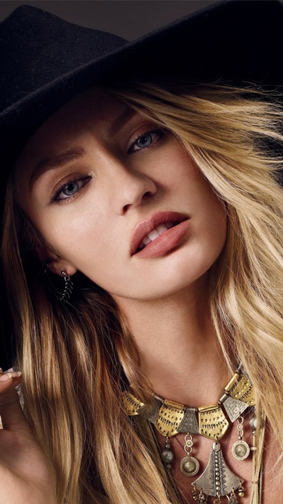Women Candice Swanepoel, Blonde, Blue Eyes, Model, Necklace, Hat, 720x1280