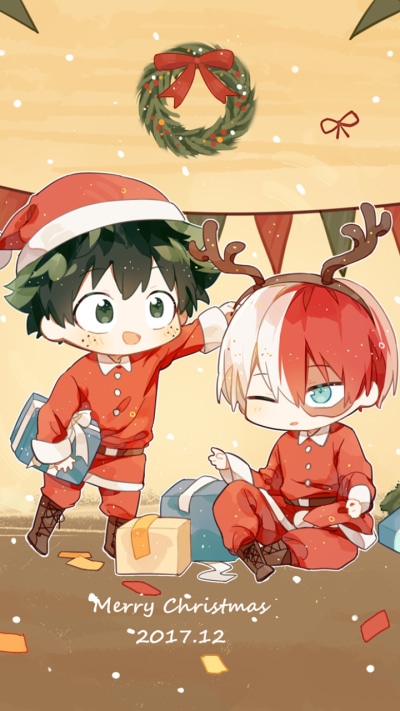 Anime My Hero Academia, Shoto Todoroki, Izuku Midoriya, Christmas, 720x1280