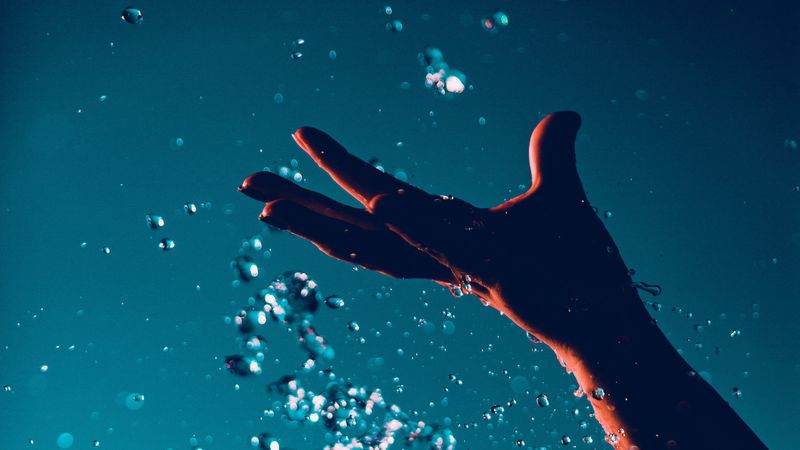 hand, spray, drops, water, 4k