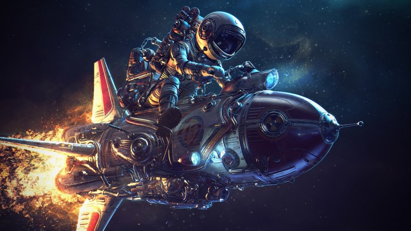 astronaut, spaceship, futuristic, space, 4K
